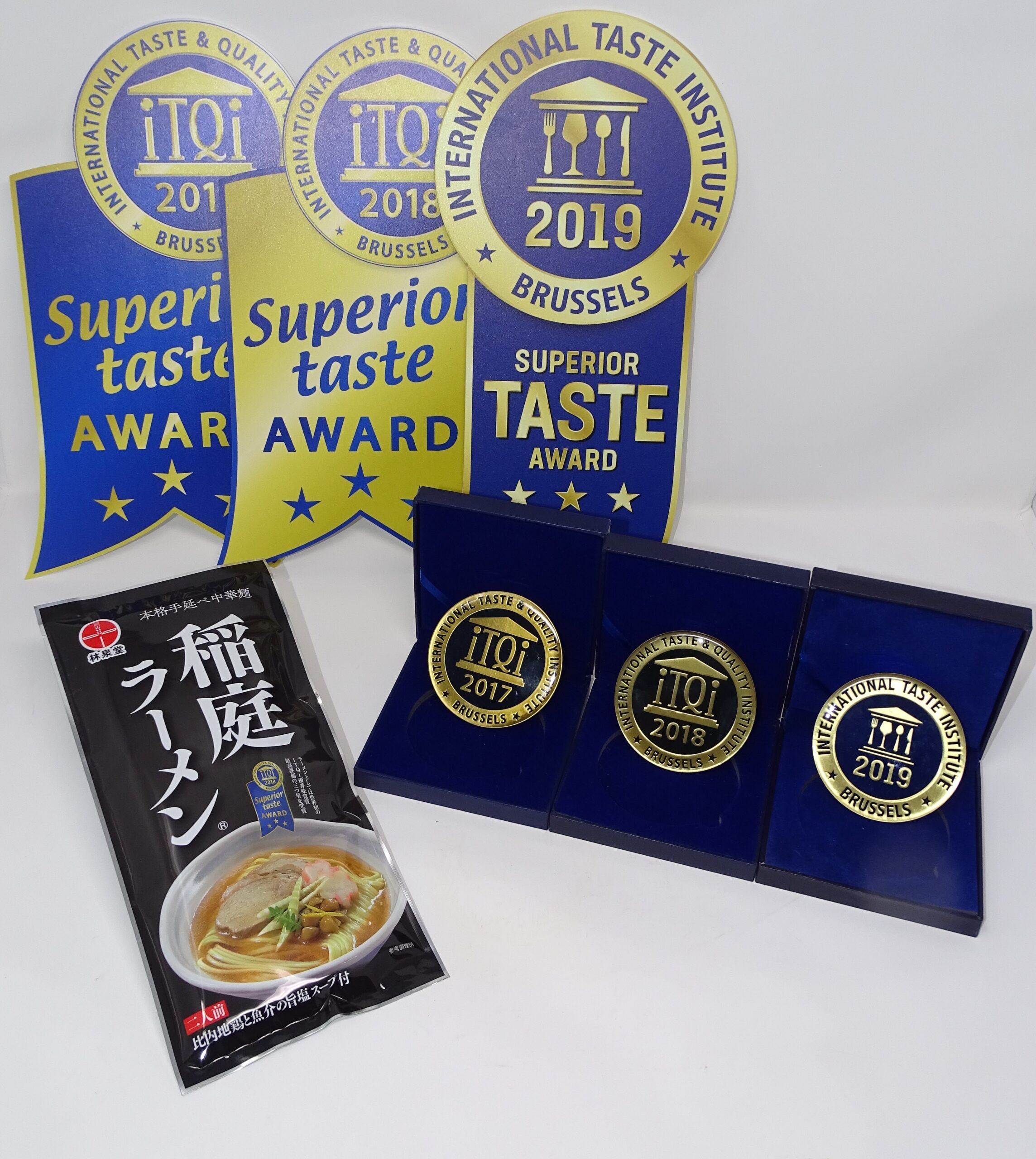 林泉堂 稲庭ラーメン iTQi 三ッ星受賞メダル 2017・2018・2019