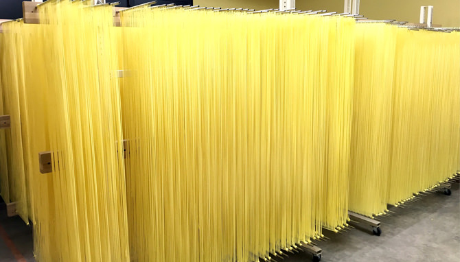 手延べした稲庭ラーメンを掛け干しでゆっくり丁寧に乾燥させる林泉堂の工程